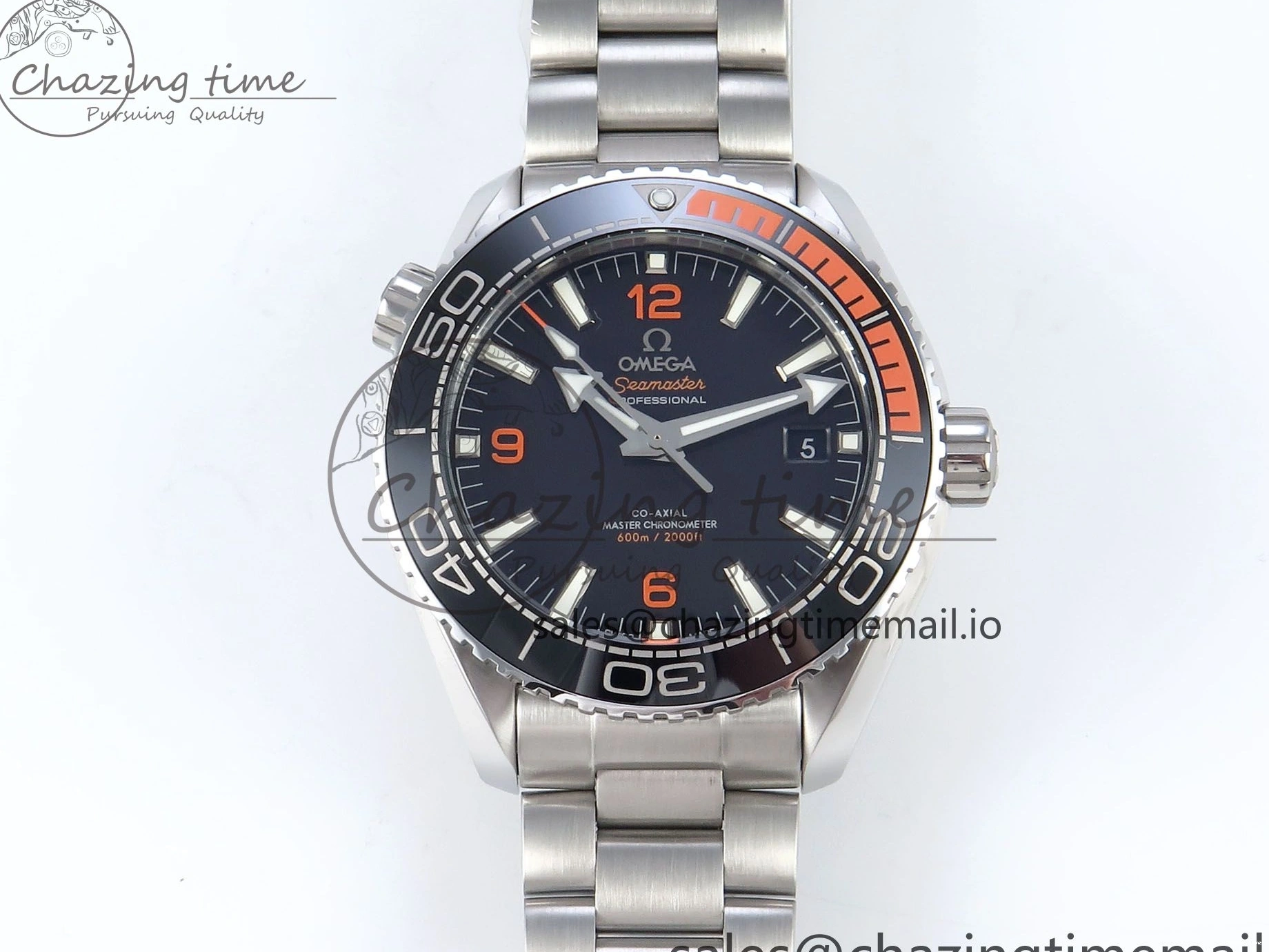 0223 WrinkleFree Seamaster Planet Ocean 600M 43.5mm SS SCF 1:1 Best Edition Black Orange Bezel Black Dial on SS Bracelet A8900 Super Clone 7682